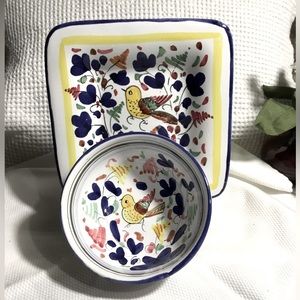 💐VINTAGE~Sambuco Mario Derutu~Made In Italy Dish and Square Plate~Bird Motif